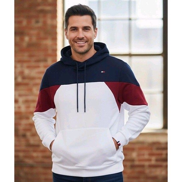 Tommy Hilfiger Other - Tommy Hilfiger Hoodie Men's XL Color Block Navy Red White Pullover Sweatshirt
